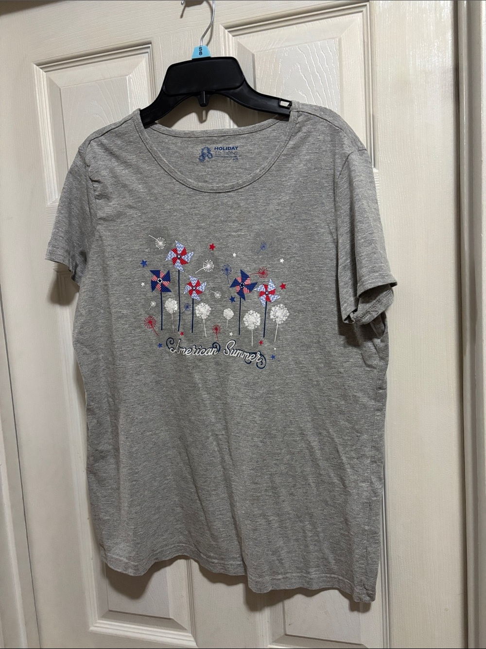 Holiday Editions Heather Gray Crewneck Tee with Blue Logo